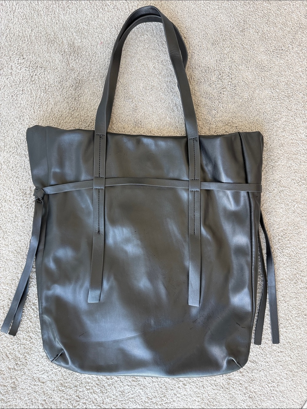 Topshop Black Leather-Look Double-Handle Tote